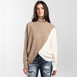 Elegant Tan and Cream Cowl Neck Sweater